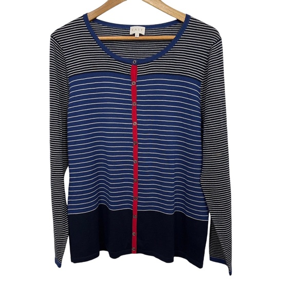 East Sweaters - East Womens 100% Merino Wool Cardigan Sweater Size XL Striped Business Casual